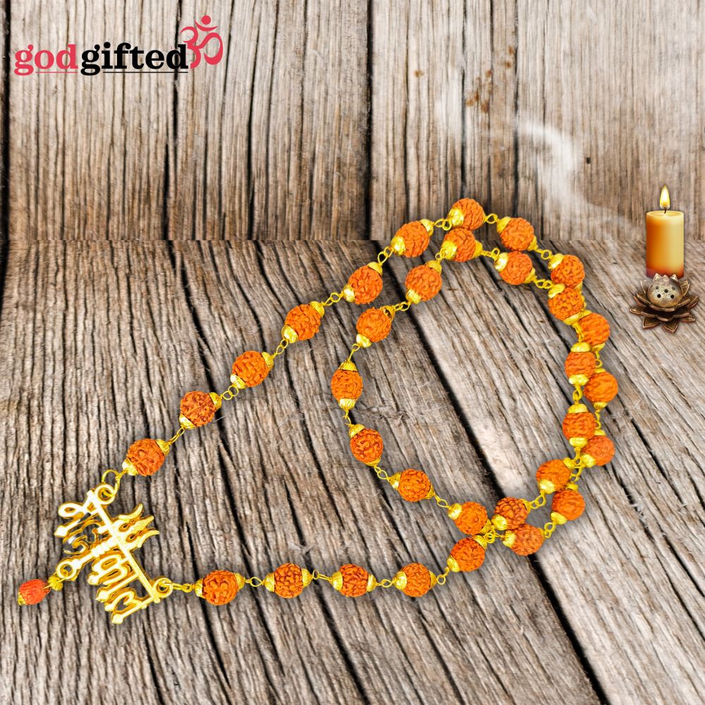 Gold Plated Rudraksha Mahakal-Trishool Necklace