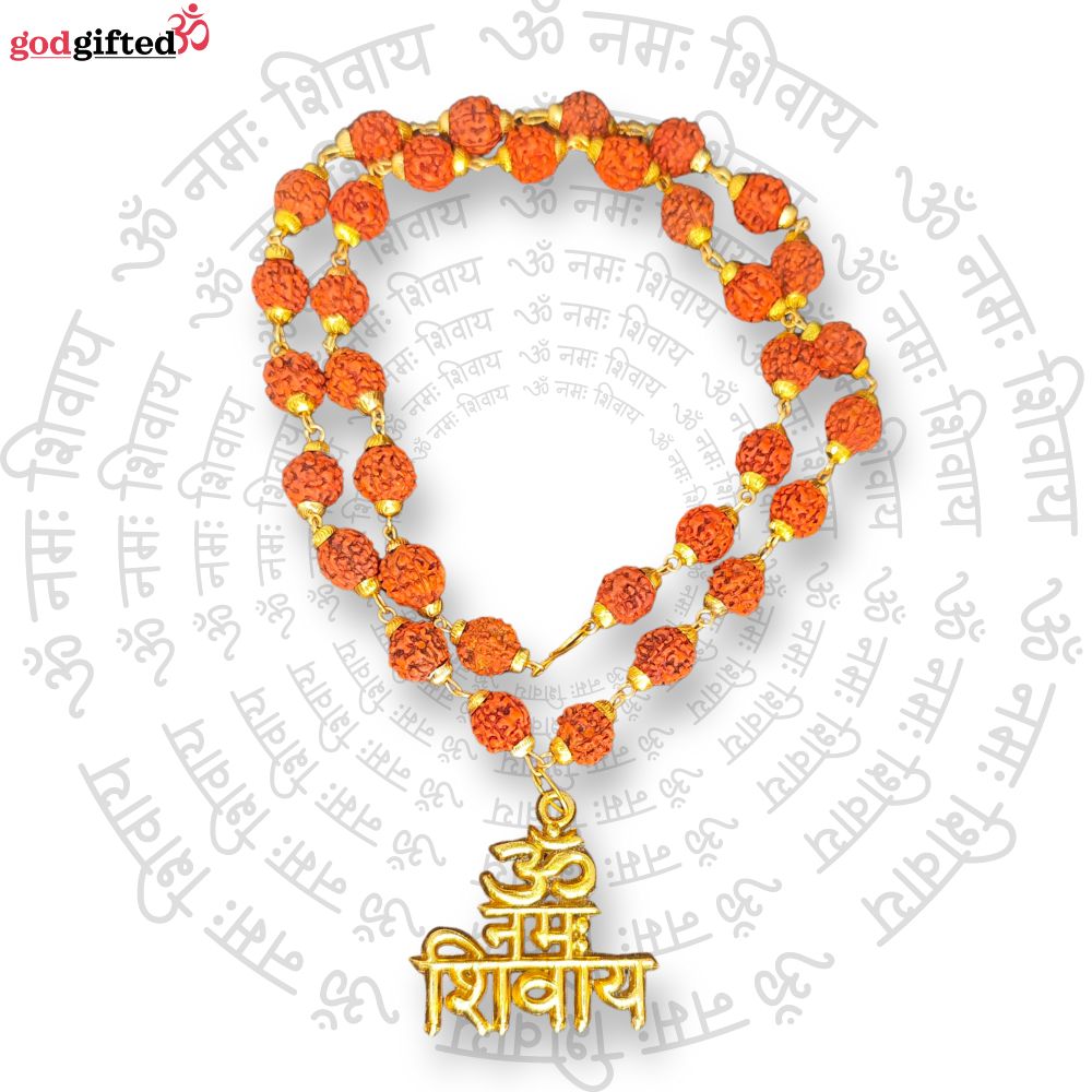 Gold Plated Rudraksha Om Namah Shivaya Necklace