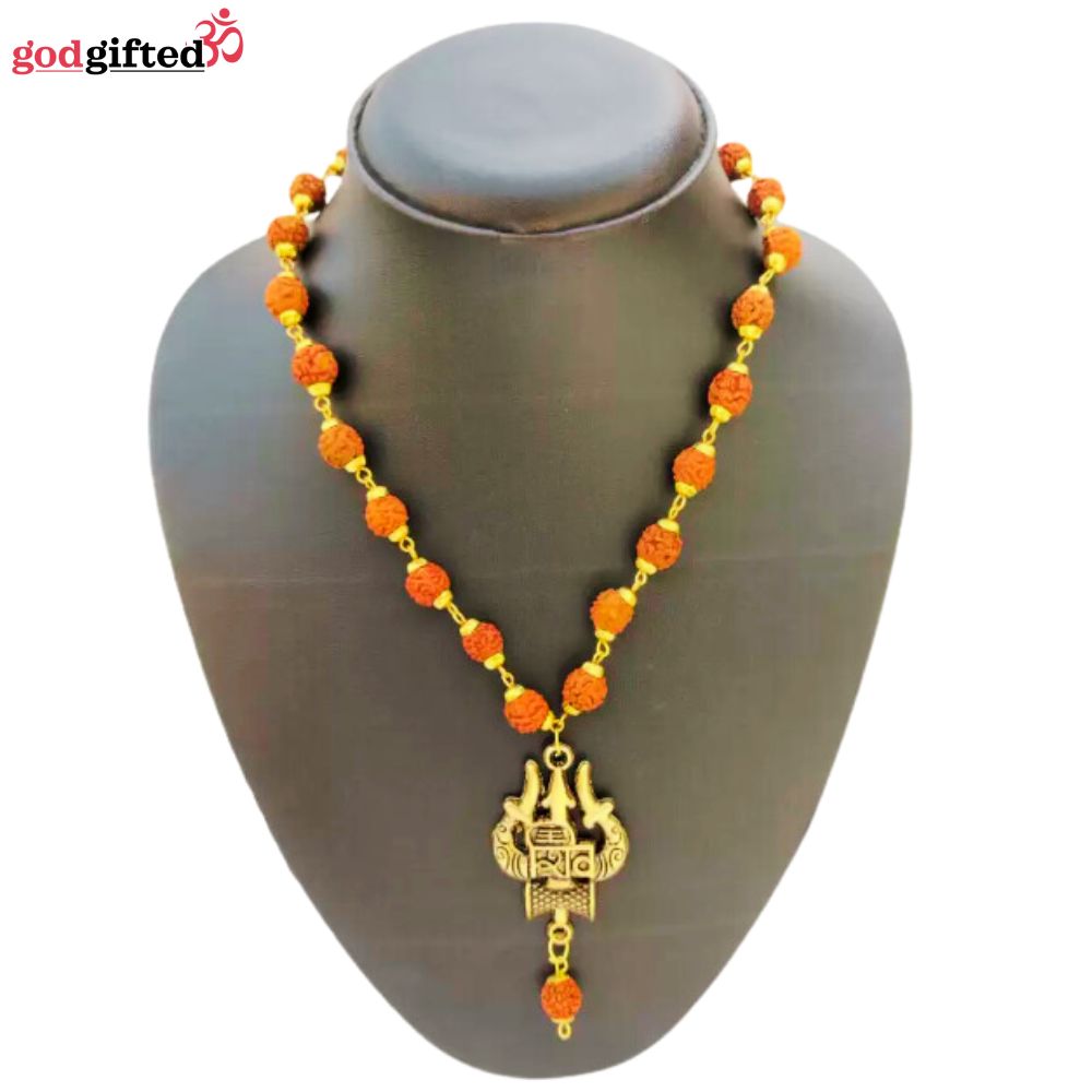 Gold Plated Rudraksha Trishool Necklace