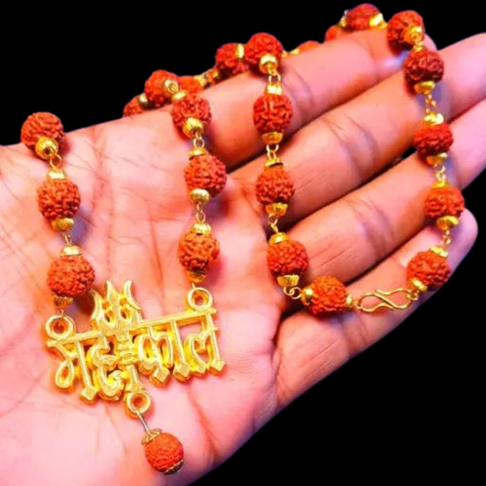 Gold Plated Rudraksha Mahakal-Trishool Necklace