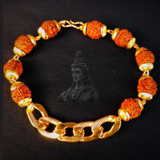 Gold Plated Rudraksha Links Bracelet for Men's Timeless Style